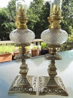 A Lovely Matching Pair Of Genuine Victorian Period French Peg Oil Lamps