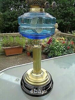 A Lovely Victorian Aqua Blue 22 Tall Table Oil Lamp