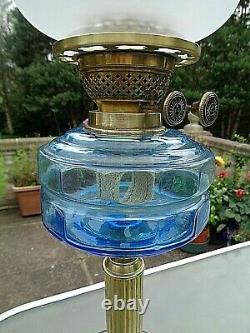 A Lovely Victorian Aqua Blue 22 Tall Table Oil Lamp