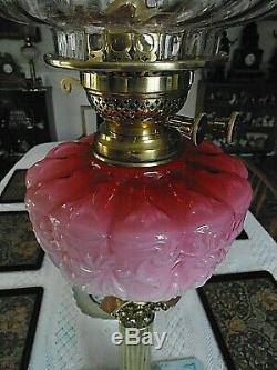 A Lovely Victorian Cranberry Glass Table Oil Lamp
