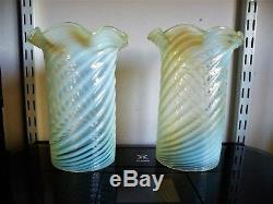 A Nice Pair Of Victorian Vaseline Glass Oil / Gas / Light Lamp Shades