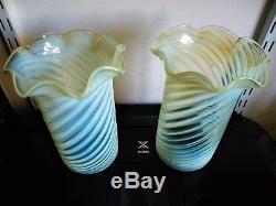 A Nice Pair Of Victorian Vaseline Glass Oil / Gas / Light Lamp Shades