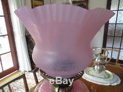 A Perfect Tall Column Victorian Pink Glass Oil Lamp