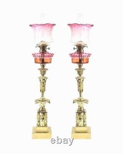A Pair Of Very Fine Victorian Ruby Oil Lamps