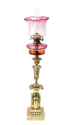 A Pair Of Very Fine Victorian Ruby Oil Lamps