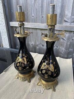 A Pair Of Victorian Ceramic Lamp Bases Decorated With Strawberries & Leaves