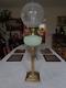 A Quality 25.1/2 Tall Victorian Green Vaseline Glass Twin Duplex Oil Lamp