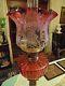A Quality Cranberry/clear Etch Victorian Twin Duplex Oil Lamp Shade