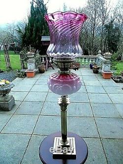 A Quality Rose/opalescent Victorian Twin Duplex Table Oil Lamp