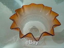A Quality Victorian Orange/amber Engraved Glass Oil/gas Lamp Shade
