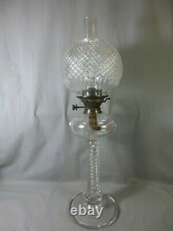 A Rare Antique Victorian Brass & Glass Hinks Oil Lamp With Cut Glass Lamp Shade