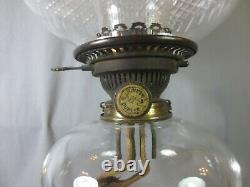 A Rare Antique Victorian Brass & Glass Hinks Oil Lamp With Cut Glass Lamp Shade
