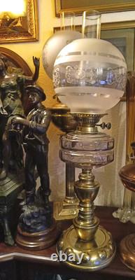 A Rare Large Victorian brass oil lamp and chimney Etc Circa 1890-1900