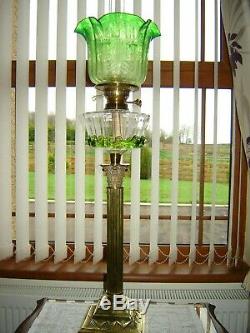 A Rare Victorian Green Teardrop Oil Lamp & Matching Shade