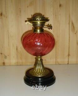 A Stunning Victorian Cranberry Oil Lamp