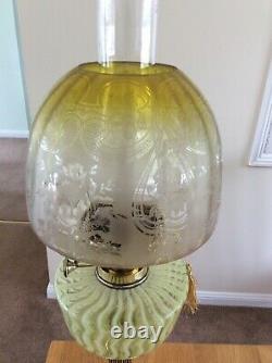 A Stunning Victorian Vaseline Glass Oil Lamp