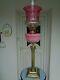 A Superb 28.1/4 Tall Victorian Period Cranberry/rose Pink Glass Oil Lamp