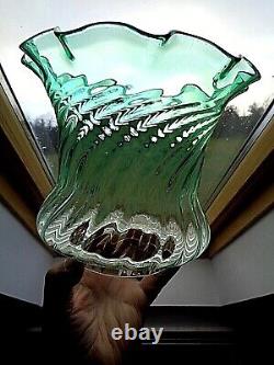 A Superb British Hand Blown Victorian Style Emerald Green/clear Oil Lamp Shade