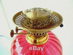 A Superb Large 31 Tall Cranberry Banquet/table Twin Duplex Oil Lamp