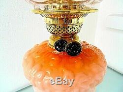 A Superb Victorian 28.3/4 Tall Burnt Orange Banquet Table Oil Lamp