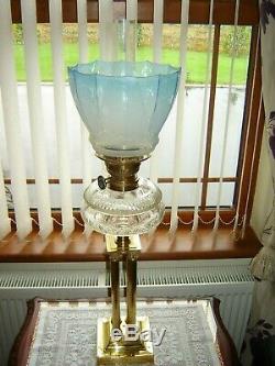 A Superb Victorian Blue Etched Oil Lamp Shade