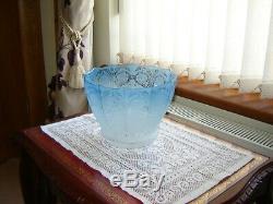 A Superb Victorian Blue Etched Oil Lamp Shade