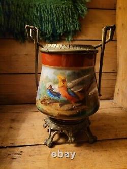 A Superb Victorian Ceramic And Ormolu Oil Lamp Base Hand Painted