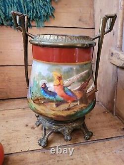 A Superb Victorian Ceramic And Ormolu Oil Lamp Base Hand Painted