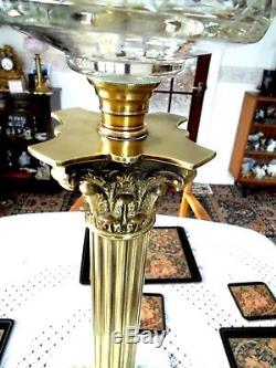 A Superb Victorian Ruby Diamond Cut Glass Corinthian Column Oil Lamp