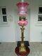 A Superior Quality 31.1/2 Tall Victorian Cranberry/rose Pink Glass Oil Lamp