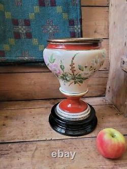 A Very Nice Victorian Porcelain Oil Lamp Base Hand Painted flowers