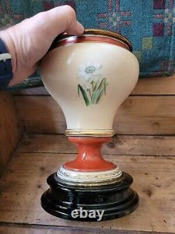 A Very Nice Victorian Porcelain Oil Lamp Base Hand Painted flowers