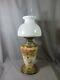 A Victorian Antique Pottery Young's Duplex Oil Lamp & Original Shade