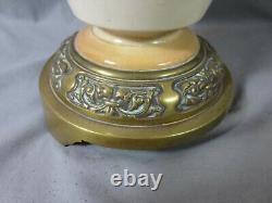 A Victorian Antique Pottery Young's Duplex Oil Lamp & Original Shade