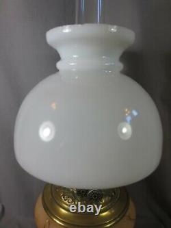 A Victorian Antique Pottery Young's Duplex Oil Lamp & Original Shade