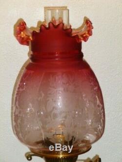 A Victorian Cranberry Oil Lamp Glass Shade