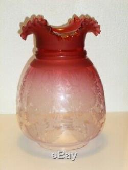 A Victorian Cranberry Oil Lamp Glass Shade