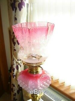 A lovely Pink Designed Font Victorian Oil Lamp & Matching Shade