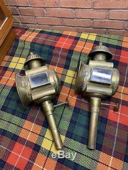 A pair of Antique Brass Victorian Oil Coach Carriage Lamps with brackets