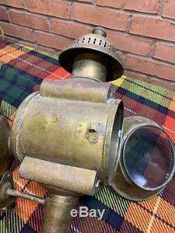 A pair of Antique Brass Victorian Oil Coach Carriage Lamps with brackets