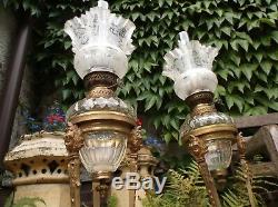 A pair of French, Victorian oil lamps. Napoleon 111. 16 tall