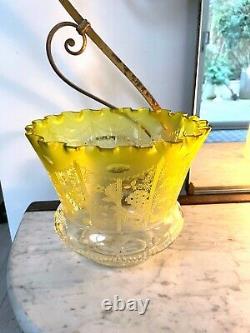 A victorian lemon yellow acid etched oil lamp shade