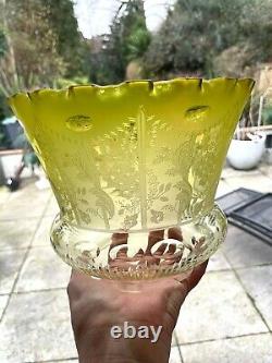 A victorian lemon yellow acid etched oil lamp shade