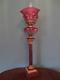 An Antique Victorian (c1870) Cranberry Marble Oil Lamp Glass Font & Tulip Shade