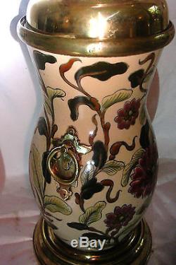 An Unusual Antique Zsolnay Pecs(circa1880)pottery Oil Lamp & Globe Shade