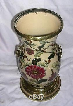 An Unusual Antique Zsolnay Pecs(circa1880)pottery Oil Lamp & Globe Shade