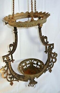 ANTIQUE 1800s BRADLEY & HUBBARD IRON HORSE HANGING OIL LAMP HOLDER