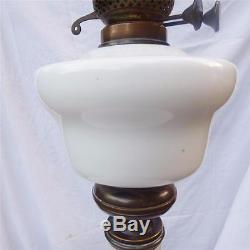 ANTIQUE 19TH CENTURY OIL LAMP BOHEMIAN OVERLAY CRANBERRY CUT GLASS 39 1/2 100cm