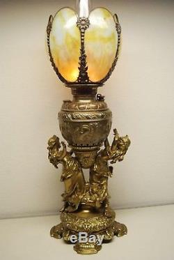 ANTIQUE 19c VICTORIAN ART NOUVEAU DECO FIGURAL BRONZE EROTIC KEROSENE OIL LAMP