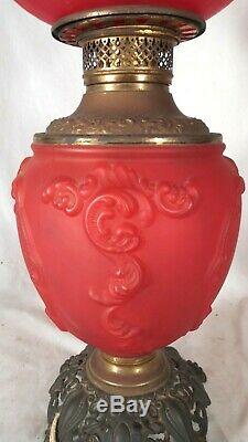 ANTIQUE 19th CENTURY GWTW OIL LAMP WITH MATCHING RUBY RED GLASS SHADE